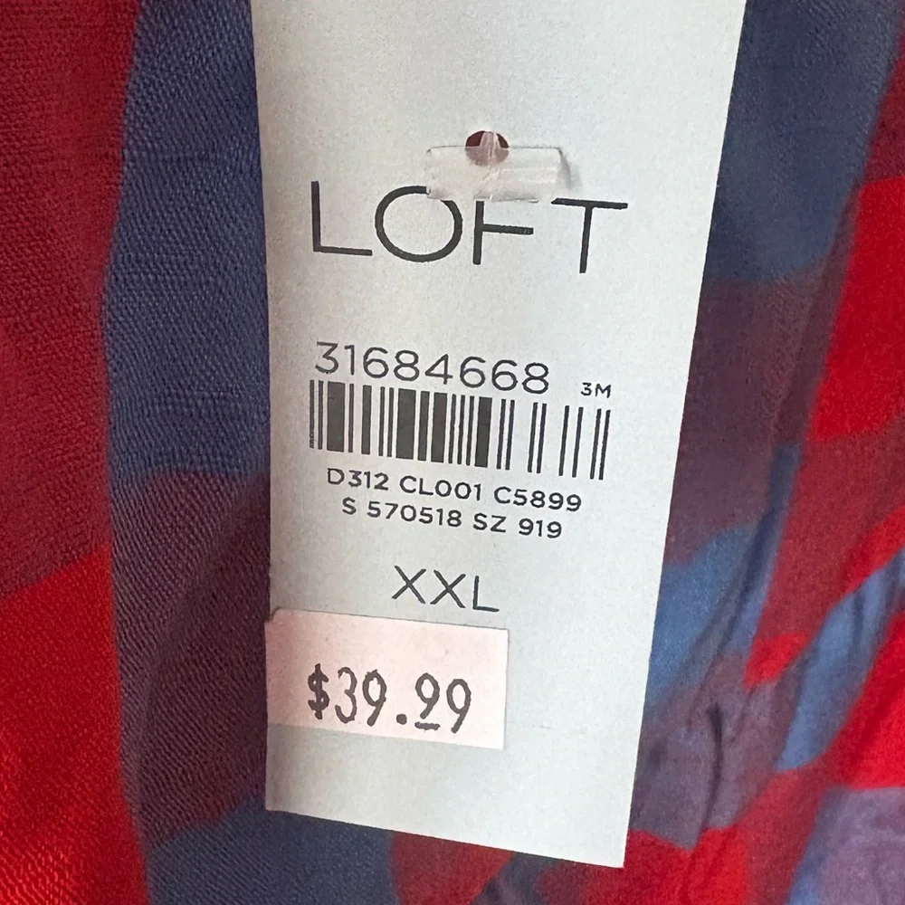 LOFT Tank Red Blue Check Plaid Ruffle Cotton Cropped Size XXL - Picture 4 of 4